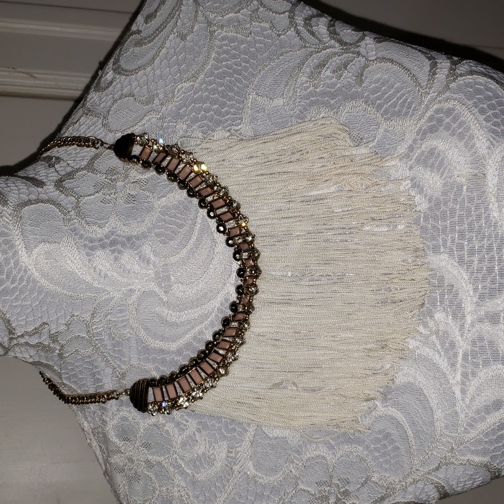 Fringe and rhinestone costume necklace